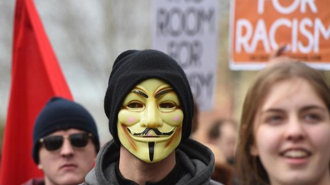 Anti-racism protesters facing off with the United Patriots Front at a anti-mosque rally.