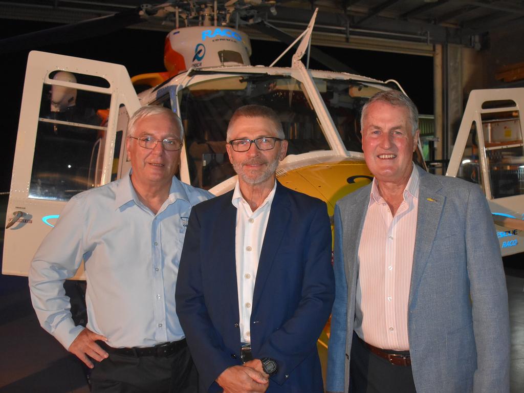 Dr Peter Bastable, Dr Bert Sadlier and Mackay Mayor Greg Williamson at RACQ CQ Rescue's silver jubileecelebrations on Friday, April 9, 2021. Picture: Tara Miko