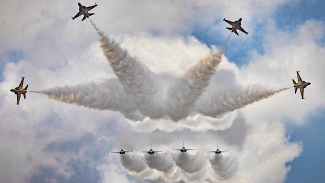 The Republic of Korea Air Force perform at an air show in the Philippines, celebrating 75 years of diplomatic ties between the two nations. Picture: Ezra Acayan/Getty Images