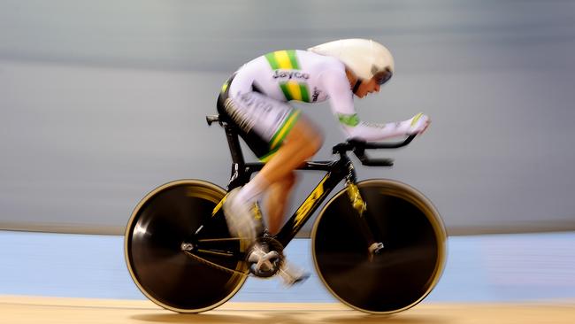 LONDON, ENGLAND - MARCH 02: Rebecca Wiasak of Australia competes in the Womens Individual Pursuit final during the UCI Track Cycling World Championships at Lee Valley Velopark Velodrome on March 2, 2016 in London, England. (Photo by Dan Mullan/Getty Images)