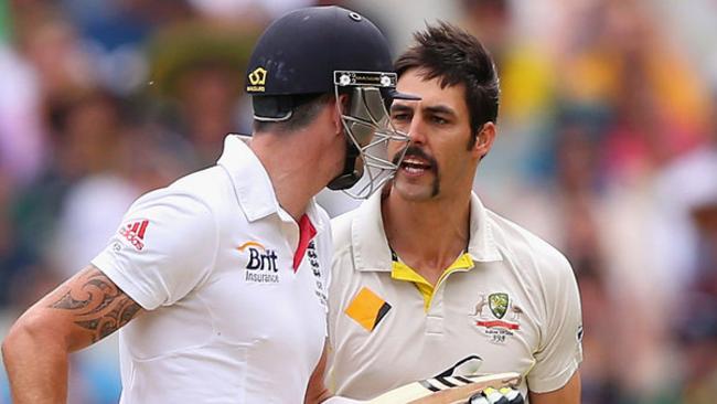 Kevin Pietersen and Mitchell Johnson have a few quiet  words.