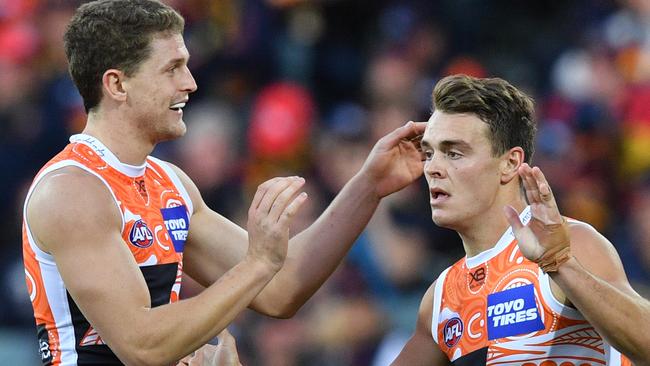 Zac Langdon celebrates a goal against Adelaide. Picture: AAP Images