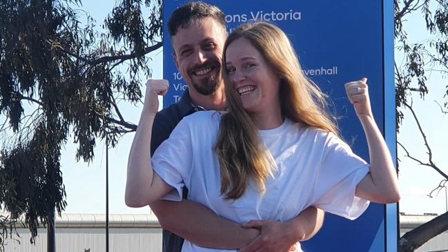 Anti-vax leader Monica Smit with her partner Morgan Jonas after her release on bail.