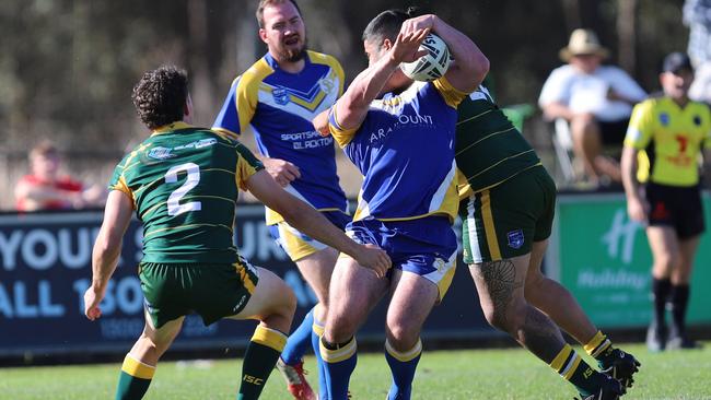 Windsor player Christopher Leonard (No.24) was sent off for this high tackle against St Patricks in the grand final. Picture: Steve Montgomery