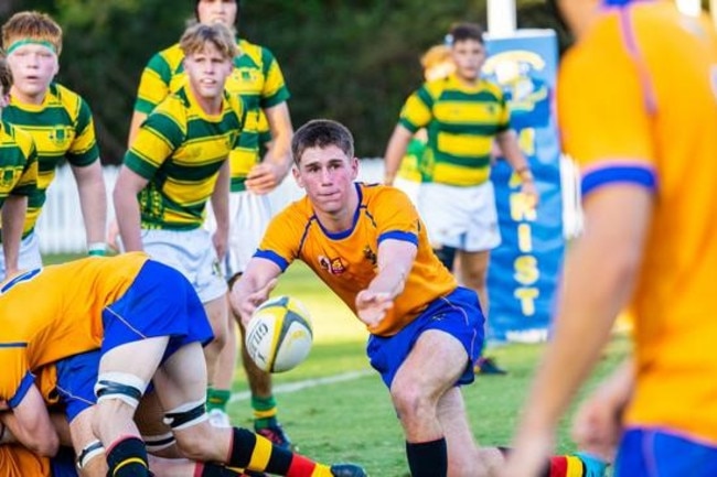 Harry Condon gets the ball away during the 2023 AIC First XV season.