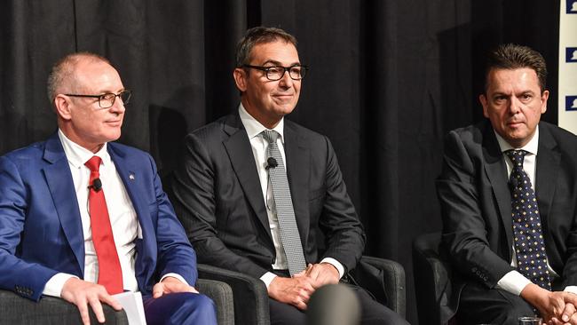 Premier Jay Weatherill, Opposition Leader Steven Marshall and SA Best leader Nick Xenophon. Picture: Roy Vandervegt/AAP