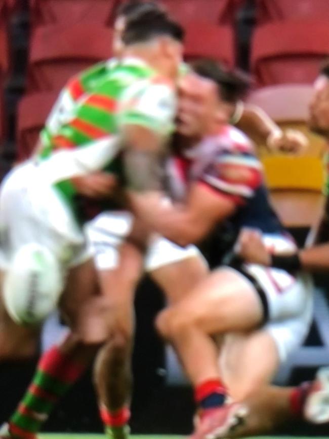 The hit that broke the cheekbone of Joseph Manu.