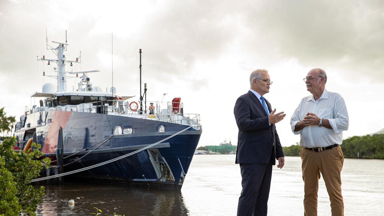 Scott Morrison talks to Warren Entsch MP, Federal Member for Leichhardt, while campaigning in Cairns. Picture: Jason Edwards