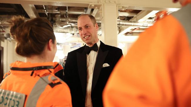 Prince William talks with Air Ambulance Pilots, Doctors and Paramedics at the London Air Ambulance Charity Gala Dinne. Picture: Getty Images.