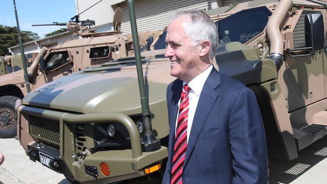 PM Malcolm Turnbull will launch a strategy to make Australia one of the top ten global defence exporters within the next decade. Picture: David Crosling