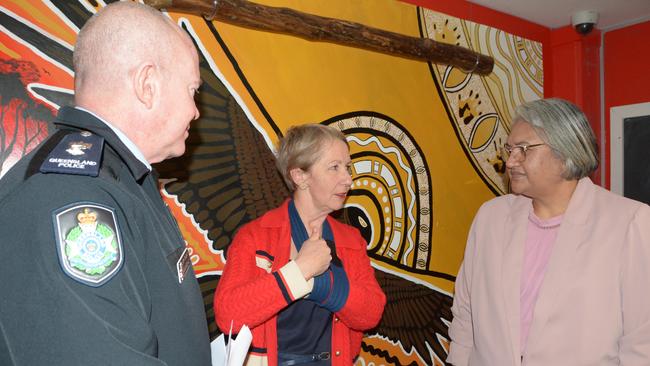 Discussing the launch of the state government's intensive case management program in Toowoomba are (from left) Darling Downs Superintendent Doug McDonald, Youth Justice Minister Di Farmer and Department of Youth Justice southwest regional director Nima Pulou.