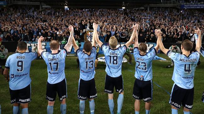 Sydney FC celebrate victory during the A-League semi.