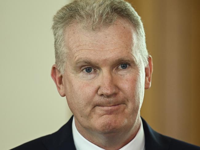 CANBERRA, AUSTRALIA - FEBRUARY 28: Workplace Relations Minister Tony Burke holds a press conference recommending states and territories to consider a speed up domestic use ban of silica within six months at Parliament house in Canberra. Picture: NCA NewsWire / Martin Ollman