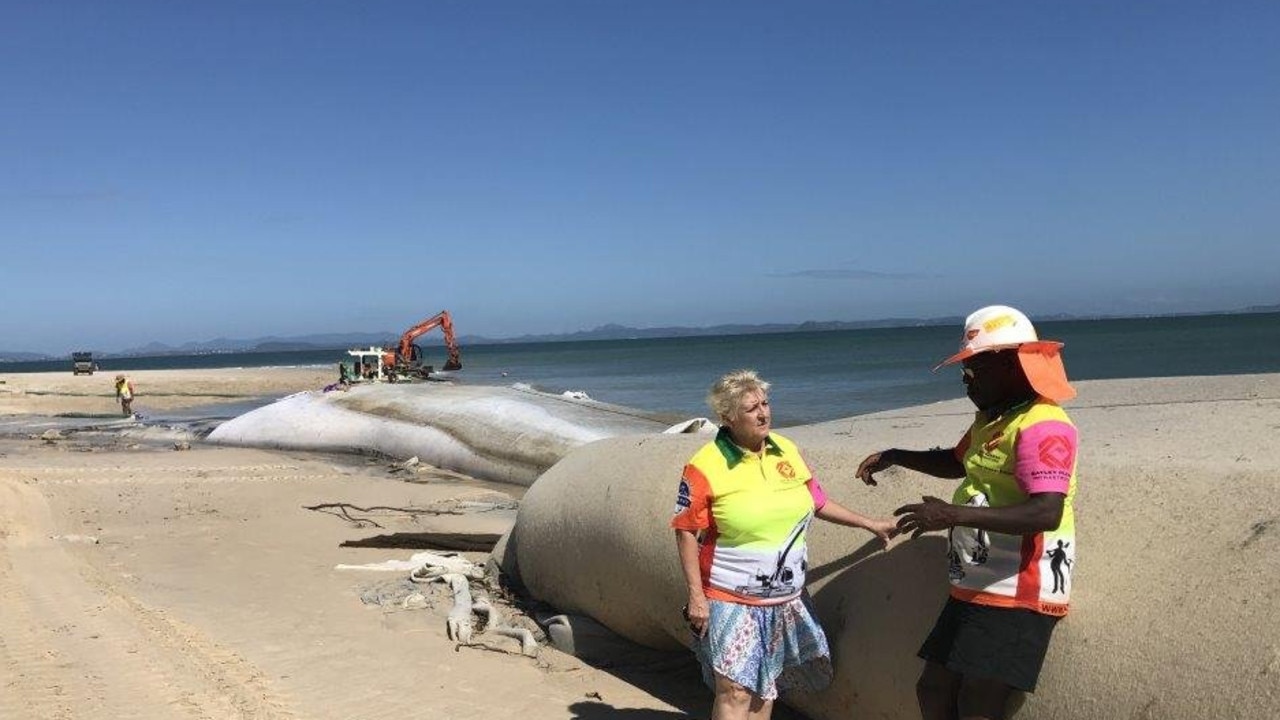 Capricornia MP Michelle Landry inspecting the site for Putney Beach sand bagging in 2017.