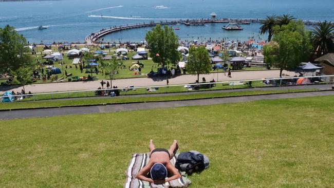 Eastern Beach crowds on a hot day. Picture: Mark Wilson