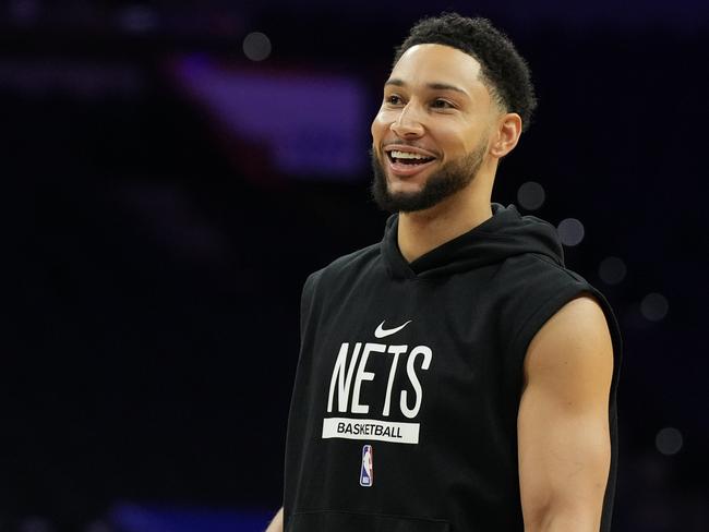 PHILADELPHIA, PA - NOVEMBER 22: Ben Simmons #10 of the Brooklyn Nets smiles prior to the game against the Philadelphia 76ers at the Wells Fargo Center on November 22, 2022 in Philadelphia, Pennsylvania. NOTE TO USER: User expressly acknowledges and agrees that, by downloading and or using this photograph, User is consenting to the terms and conditions of the Getty Images License Agreement. (Photo by Mitchell Leff/Getty Images)