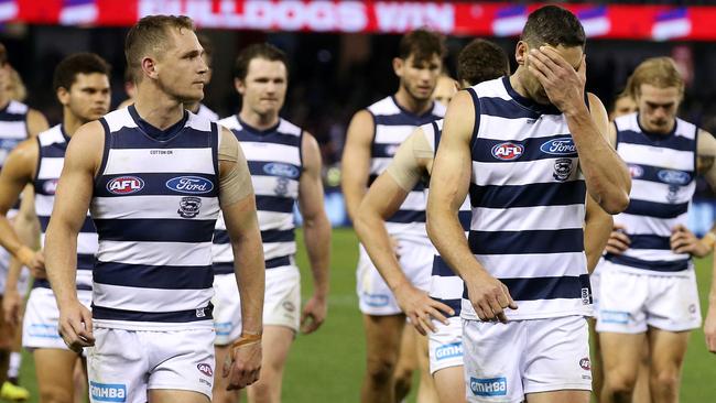 Harry Taylor walks off Etihad Stadium after missing after the siren. Picture: Michael Klein