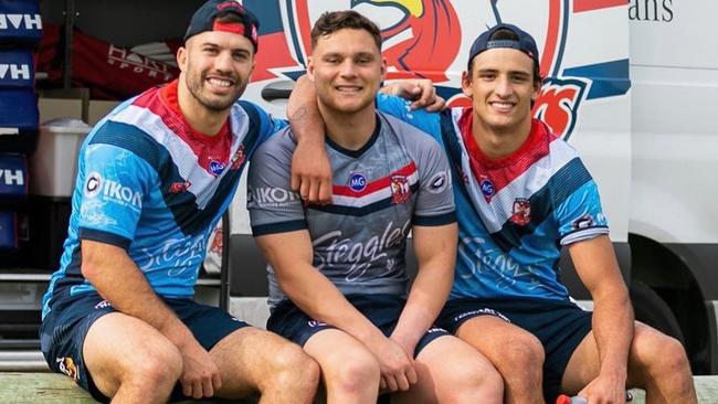 James Tedesco with Lachlan Lam and Billy Smith at Roosters training.