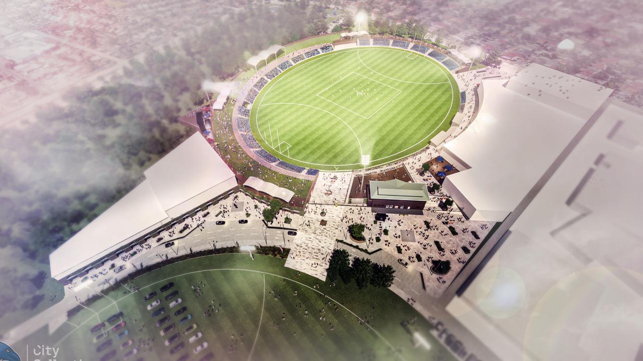 Adelaide Crows artist impressions of their proposed new base at Thebarton Oval. Picture: City Collective