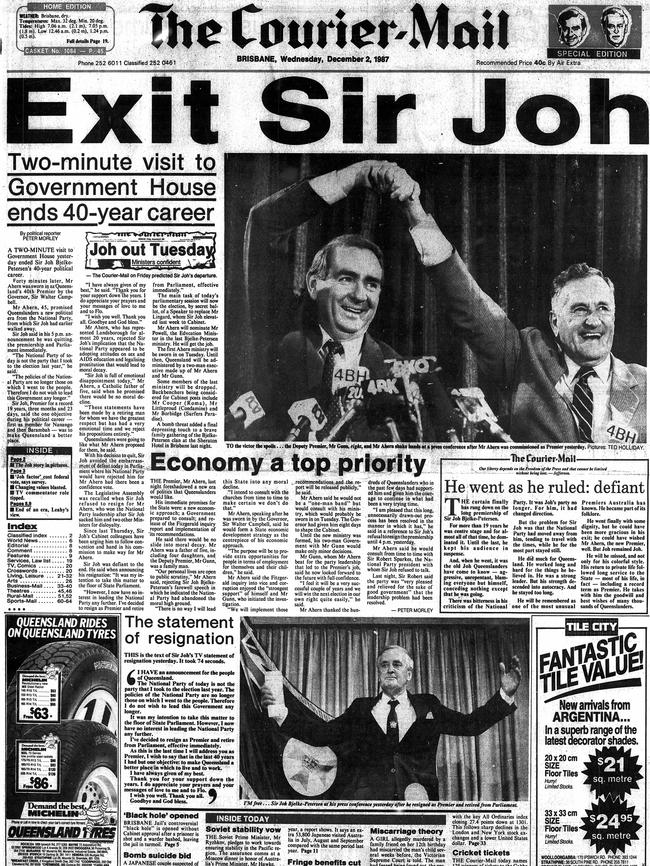 The Courier-Mail December 2, 1987: EXIT SIR JOH.