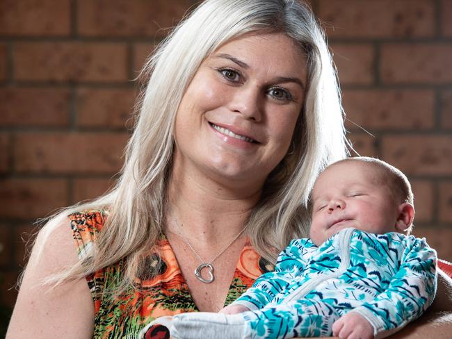 Mum Suzie Gomes with newborn Beau. Picture: Julian Andrews.