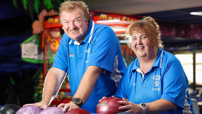 NDIS clients Wayne and Vicki have intellectual disabilities and love ten pin bowling. Picture: Russell Millard
