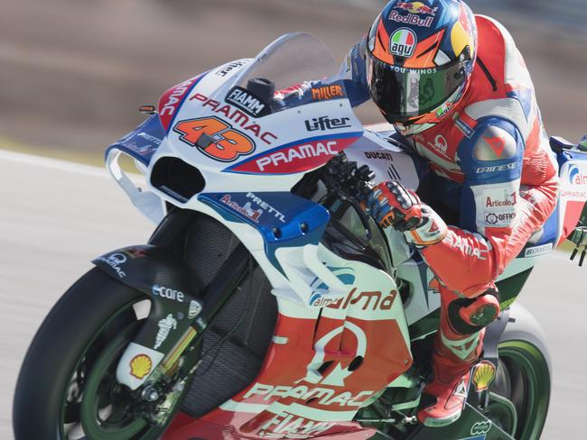 ASSEN, NETHERLANDS - JUNE 29: Jack Miller of Australia and Alma Pramac Racing heads down a straight  during the MotoGP Netherlands - Free Practice on June 29, 2018 in Assen, Netherlands.  (Photo by Mirco Lazzari gp/Getty Images)