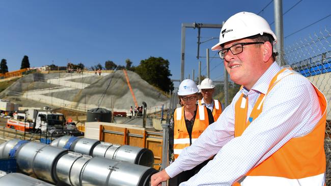 Victorian Premier Daniel Andrews (right) tours a Metro Tunnel construction site AAP Image/James Ross