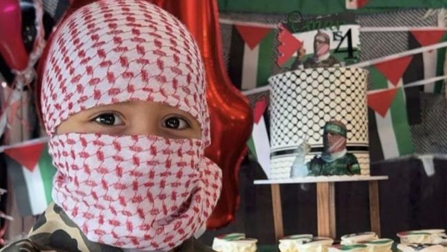 A Sydney bakery has advertised Hamas themed cakes and cupcakes, using a child model wearing camouflage and keffiyeh.