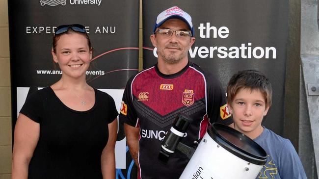 Cassandra Power, Ian Hunt and Jared Brandon at ANU's astrophysics display in Rockhamton November 16. Picture: Jann Houley
