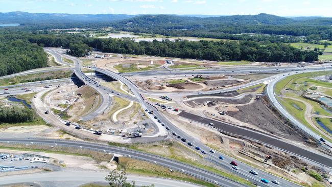 DRONE: The Bruce Highway upgrade of Caloundra Road overpass. Flynn MP Ken O’Dowd said the highway in our patch needed to be upgraded to dual carriageway to prevent the serious truck crashes we saw earlier this month. Photo Patrick Woods / Sunshine Coast Daily.