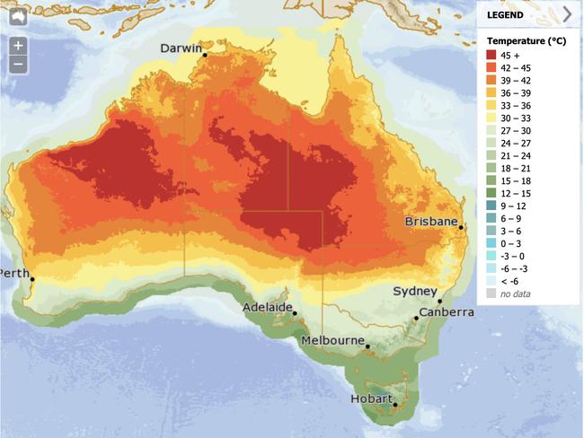 Maximum temperatures across Australia on Friday. Picture: BOM.