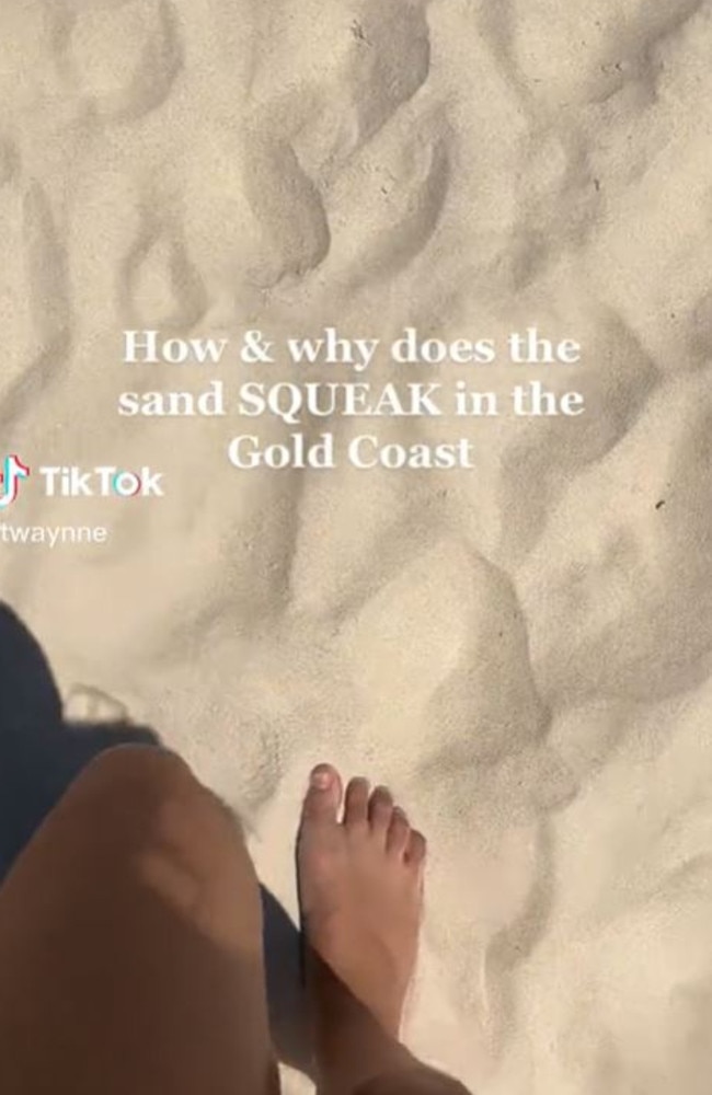 She was baffled as to why the hot sand made such a ‘strange’ squeaky sound. Picture: TikTok/twaynne