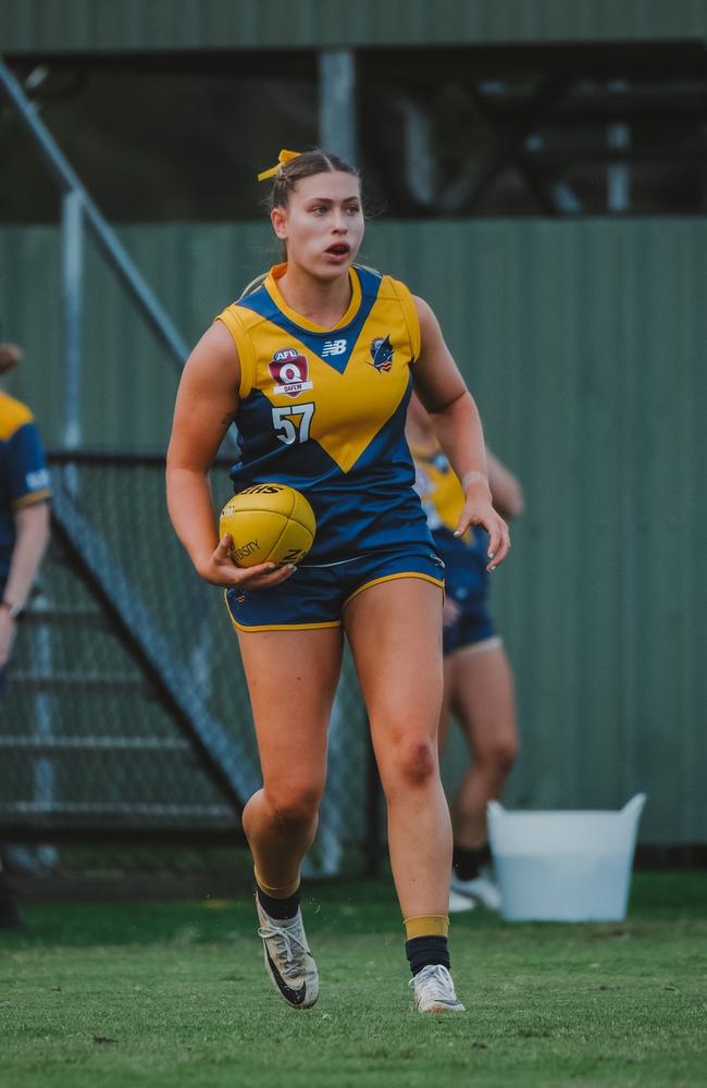 Bond University QAFLW player Imogen Evans. Picture: Clyde Scorgie/Brooke Sleep Media.