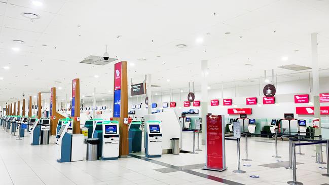 17th November 2020 —an empty Gold Coast Airport check in area after the last plane from Adelaide arrived. Scott Powick Newscorp.