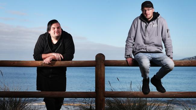 Justin Smith, 27, and Chase Young, 19, who are friends from Hobart have started ‘The Project of Change' to raise awareness for mental health. Picture: NIKKI DAVIS-JONES