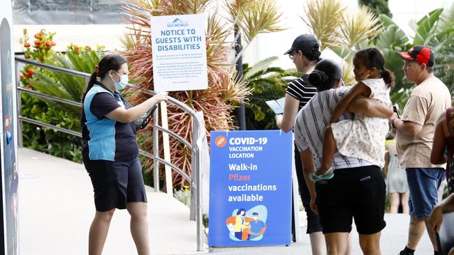 The pop up vaccination clinic at Sea World on the Gold Coast. Picture: NCA NewsWire/Tertius Pickard