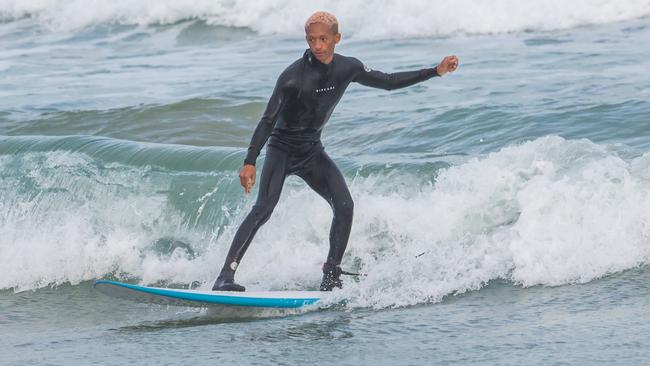 He was also spotted taking on the waves in beach town Middleton. Picture: MEGA