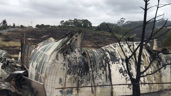 Charred landscape, destroyed structures after Cudlee Creek, Lobethal fires