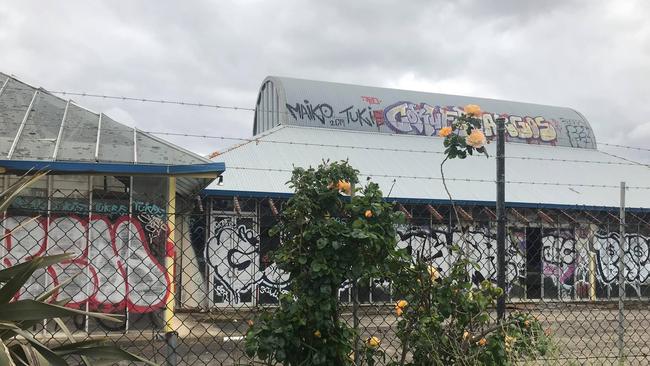 The site of the former Garden Sheds Galore Burwood East has become graffitied with windows smashed in.