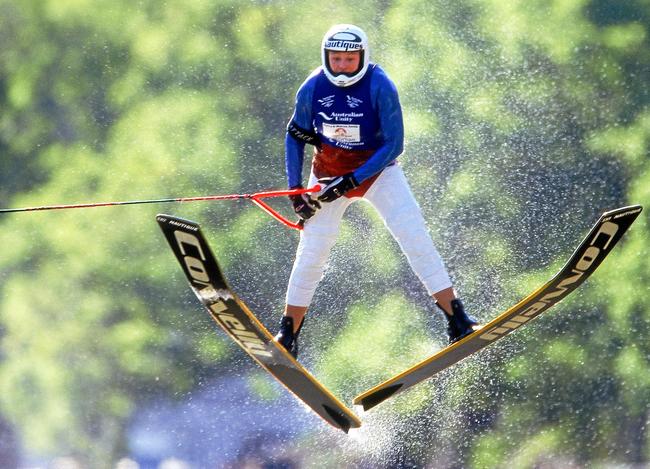 UP THERE:  Emma Sheers during the jump division of the Moomba event at The Yarra River in 1999.