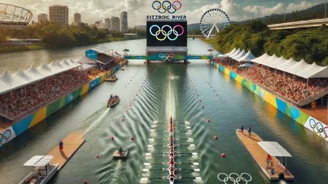 AI image of 2032 Brisbane Olympic Games venues: Rowing at the Fitzroy River in Rockhampton.
