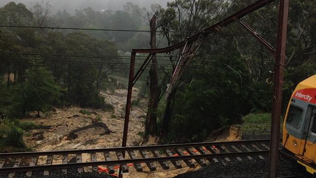 A landslide at Leura has impacted the Blue Mountains train line. Picture: Sydney Trains Facebook