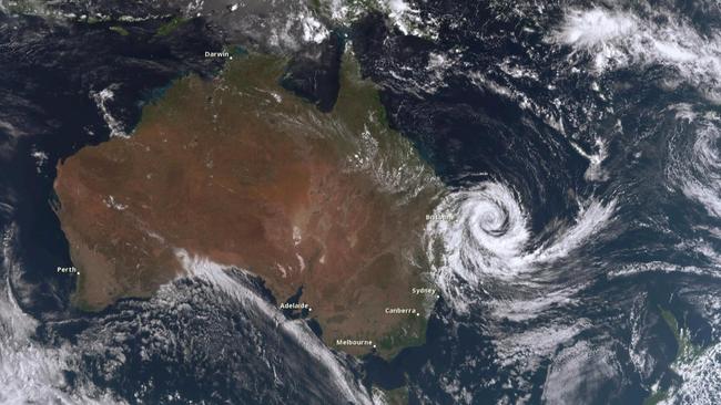 BOM satellite image showing tropical cyclone Alfred approaching Queensland on March 5.