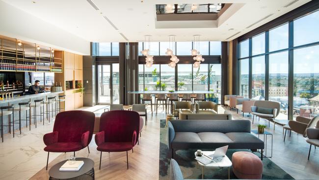 Plaza Workspace and Luna10 bar in the new Crowne Plaza hotel. Picture: Adam Bruzzone