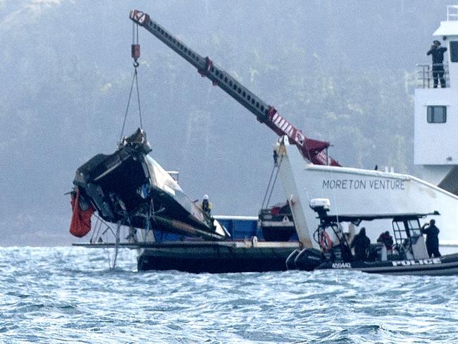 The helicopter’s tail section is recovered at the weekend. Picture: Michaela Harlow