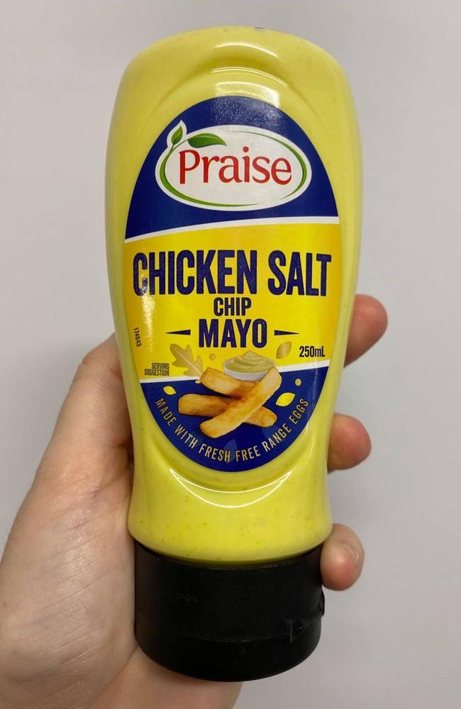 Praise has released a new Chicken Salt Chip Mayo available at Woolworths which has been met with mixed reviews. Picture: Facebook/OhSoBusyMum