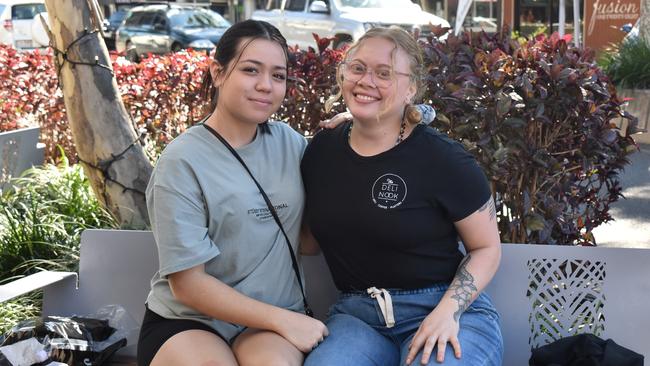 Isla Reagan and Venita Mooney were excited to hear Mackay had its hat in the ring to get an NRL match to their hometown. Picture: Lillian Watkins