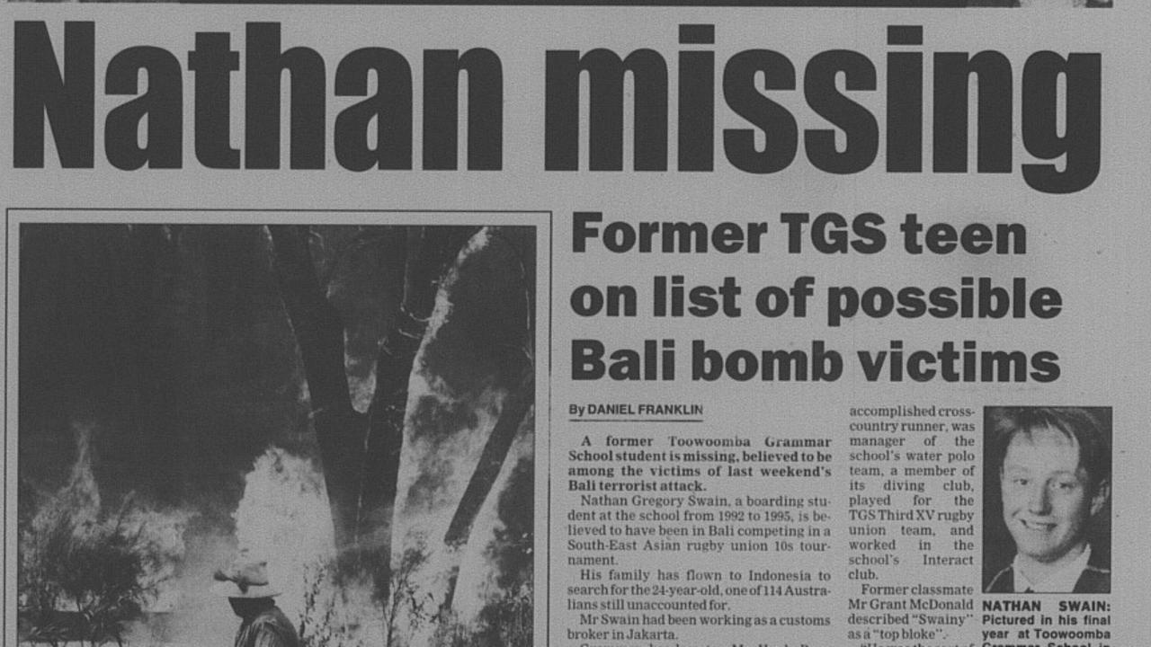 The Chronicle October 19, 2002 reports former Grammar student Nathan Swain is missing, presumed dead, after Bali Bombing a week earlier.