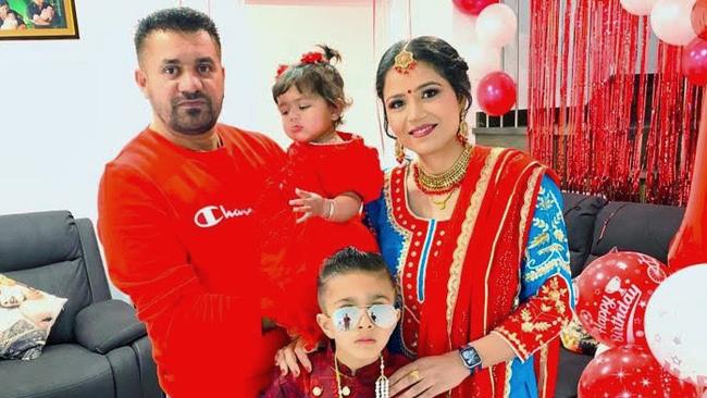 From L to R Sodhi Singh (dad), Gursirat Deol, Sandeep Kaur (mum) and Gurshen Deol (brother). Gursirat, 1, spent almost two months in intensive care earlier this year after contracting a Strep A infection. Picture: Supplied